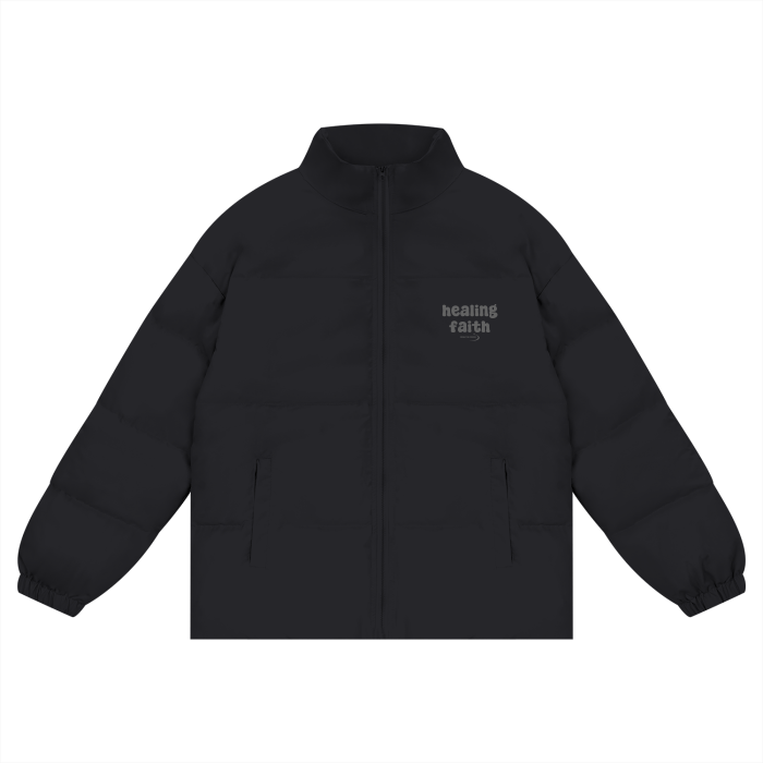 "HEALING FAITH" Zipper Puffer Coat